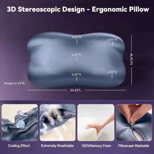 Dayme Cooling Cervical Neck Pillow - Contour Memory Foam, Blue