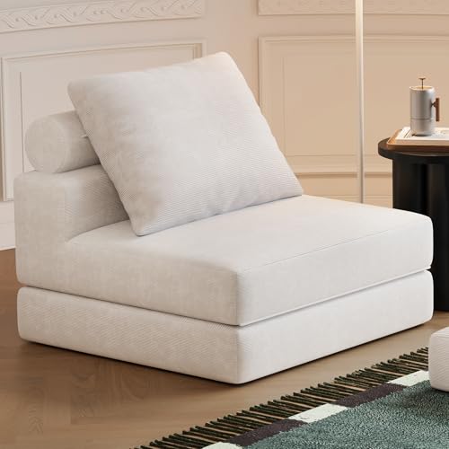 Lumbershed White 3-in-1 Folding Sofa Bed with Pillows — Single, Space-Saving Convertible Couch for Living Room & Bedroom