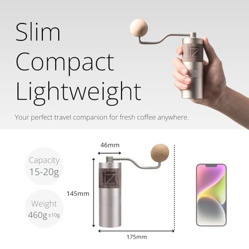 Manual Coffee Grinder with Crank Handle - Stainless Steel Conical Burr - Travel & Camping