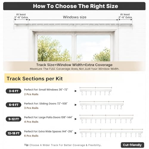 White Ceiling Track Kit 12ft-18ft for Grommet & Pinch Pleated Curtains
