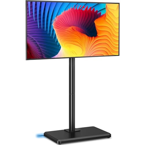 AX WABER Black Floor TV Stand with Mount for 26-60 Inch Flat Screens, Height Adjustable, Swivel & Tilt, Space-Saving Wood Base