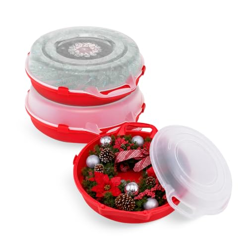HOMZ Red 24-Inch Holiday Wreath Storage Container 3 Pack - Clear Plastic