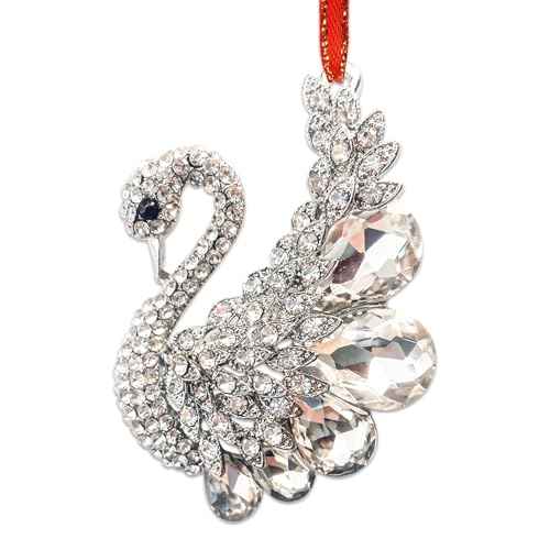 White Swan Christmas Ornaments 2025 Metal Hanging Ornaments for Christmas Tree Decorations Xmas Swan Ornament Keepsake Gifts for Women Girls Sister Kids Rhinestones Xmas Ornaments