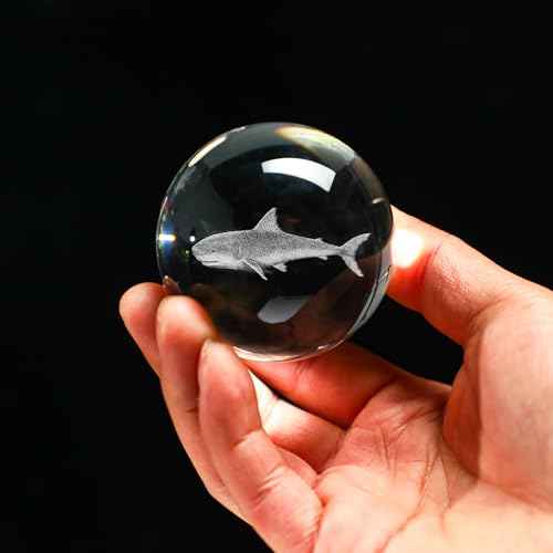 HDCRYSTALGIFTS 3D Shark Crystal Ball 60mm Glass Sea Animal Figurines Decorative Ball Ornaments Shark Gifts for Friends Women Shark Lovers
