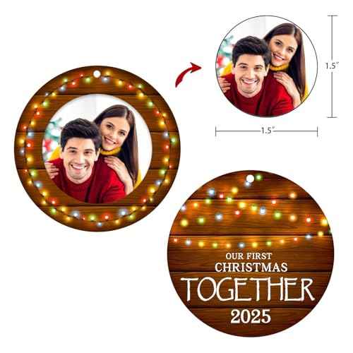 SICOHOME Our First Christmas Together 2025-3" Personalized Christmas Picture Frame Ornament,Rustic 1st Married Christmas Ornament,First Married for Boyfriend Girlfrien New Couples