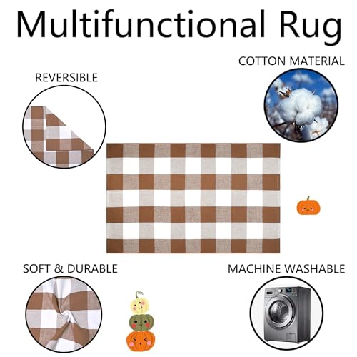 Homydecor Coffee & White Buffalo Plaid Outdoor Rug 4'x6' Farmhouse Welcome Mat