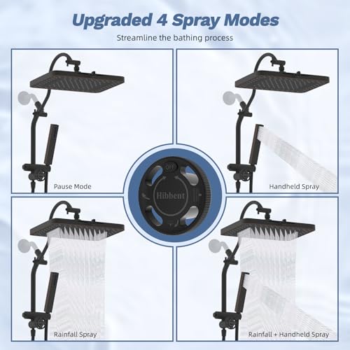Square 13-Inch Rainfall Shower Head with 5 Modes and Oil-Rubbed Bronze Finish - Includes 4-Way Diverter & Handheld Spray