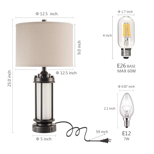 2 Pack Modern Bedside Table Lamps with USB Charging Ports - Black & White