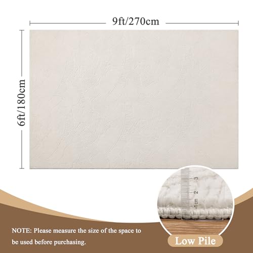 Washable Area Rug 6x9 ft - Beige Tropical Banana Leaf Pattern, Non Slip, Low Pile Home Decor