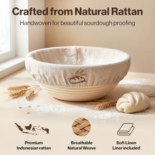 Round Sourdough Starter Kit with Banneton Proofing Basket - Complete Baking Set