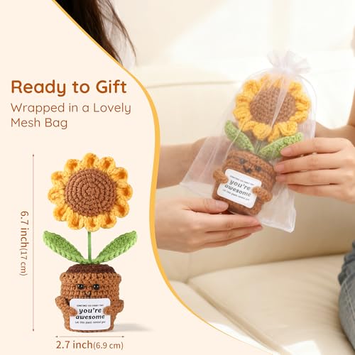 Sunflower Crochet Gift - You're Awesome Inspirational Support for Women, Teacher, Mom, Friend