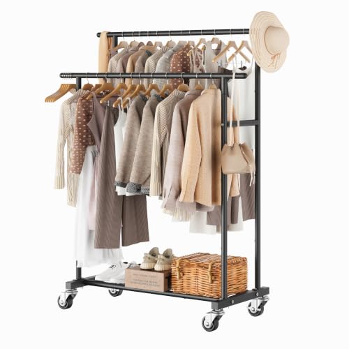 Calmootey Rolling Garment Rack, Sturdy Clothes Organizer for Bedroom