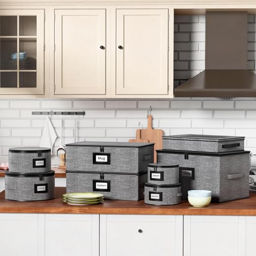 8-Piece Quilted China Storage Set with Felt Dividers - Grey
