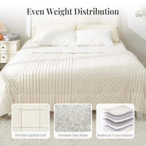 Queen Size 60x80 Weighted Blanket 15lbs Cream White Sherpa Fleece - Deep Sleep Comfort