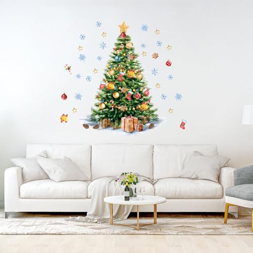 72pcs Large Christmas Tree Decals Removable Step 2 My First Christmas Tree Wall Decal Xmas Balls Snowflake Ornaments Flat Xmas Trees Window Clings Christmas Trees Decal Gift for Nursery Classroom