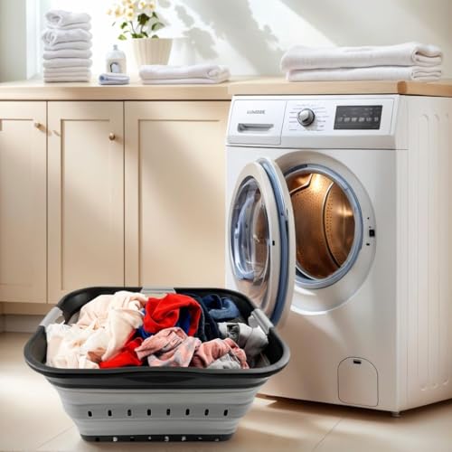 Collapsible Laundry Basket 42L BPA-Free Foldable Storage Bin Alloy Grey & Crystal Blue