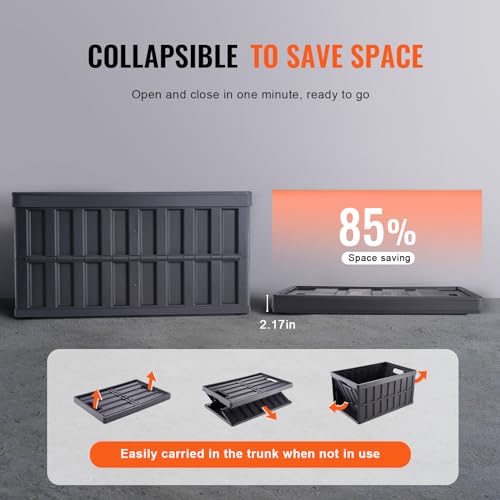 VEVOR 65L Black Collapsible Storage Bins with Lids - 3 Pack, Stackable, Space-Saving