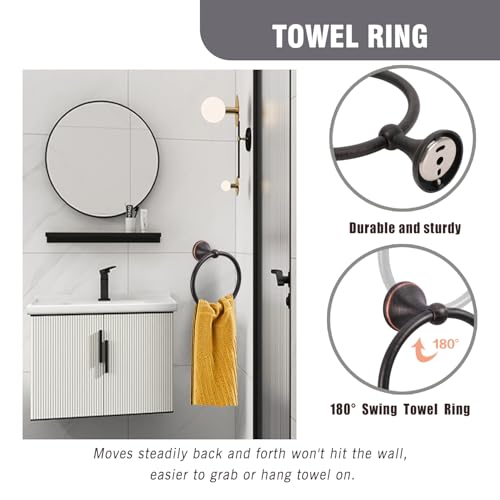 Oil-Rubbed Bronze 4-Piece Bathroom Hardware Accessory Set - Towel Bar, Toilet Paper Holder, Towel Ring & Robe Hooks
