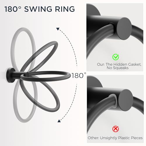 Matte Black Bathroom Accessories Set - 4-Piece Wall Mount Hardware with Pivoting Toilet Paper Holder & Adjustable Towel Ring