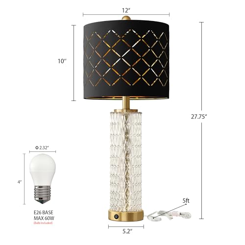 Set of 2 Gold and Black Bedside Table Lamps with Nightlight & USB Charging Ports - 27.75"