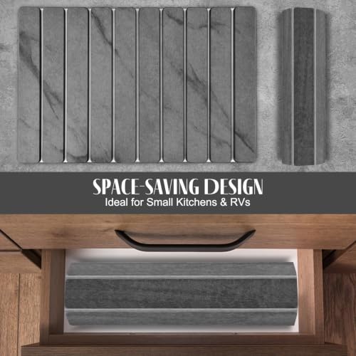 Sangukiro Marble Gray Large Stone Dish Drying Mat 24x16 with Coasters, Non-Slip Kitchen Counter Protector