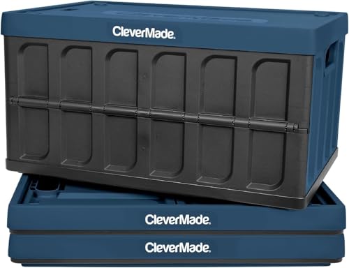 Collapsible Storage Bins with Lids - 62L Ocean 3 Pack Heavy-Duty Plastic Crates