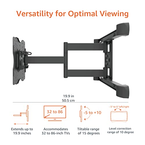 Amazon Basics Full Motion Articulating TV Wall Mount for 32-86 Inch Screens, Horizontal Post Leveling, Black