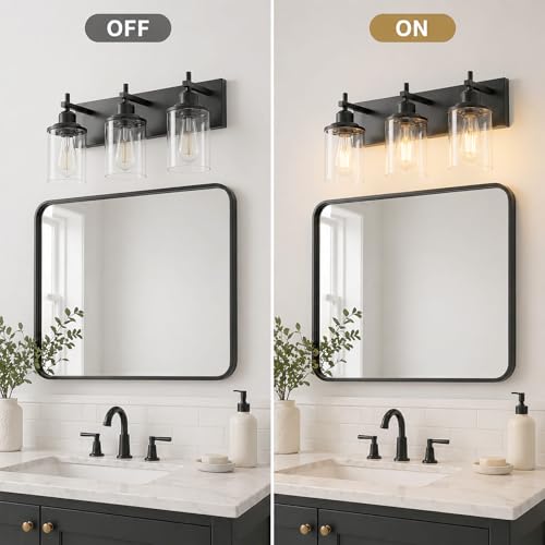 3-Light Black Bathroom Vanity Light Fixture with Clear Glass Shades - Modern Farmhouse Style - Variation: Black / 3-Light