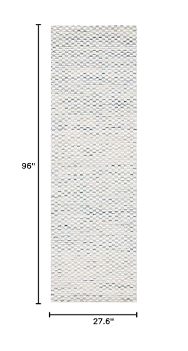 SAFAVIEH Marbella Collection Runner Rug - 2'3" x 8', White & Navy, Handmade Wool, Ideal for High Traffic Areas in Living Room, Bedroom (MRB158N)