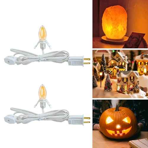 Set of 2 Accessory Cord with One Led Light Bulb 6Ft Blow Mold Light IndoorString Lights, C7 Lamp with Spare Fuse forHalloween and Christmas Decorations.Craft Village House Decoration