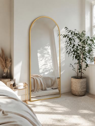 Gold 56x14 Full Length Floor Mirror with Stand - Arched Full Body Mirror
