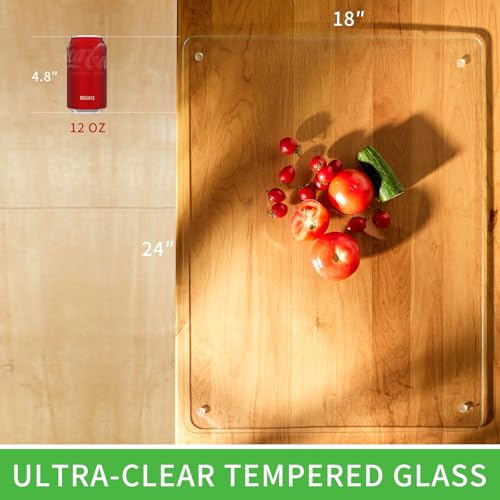 24 Inch x 18 Inch Tempered Glass Cutting Board - Large Kitchen Countertop Protector