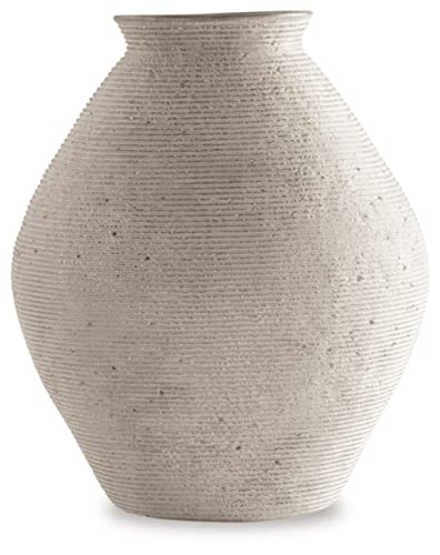 Signature Design by Ashley 12-Inch Tan Ribbed Resin Decorative Vase - Handcrafted Look