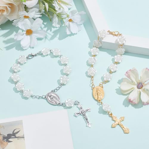 Sunnyclue 2Pcs Cross Car Mirror Charms - Style 7, Gold & Silver Rosary Hanging Ornaments