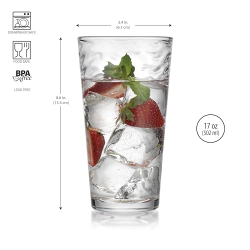 17 oz Highball Glasses Set of 10 - Tempered, Stackable, Dishwasher Safe, Lead-Free Drinkware