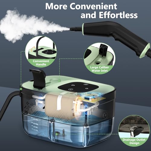 WSRYYCC Green Handheld Steam Cleaner with 16 Accessories, 6-Level Adjustable, 15s Heat-Up