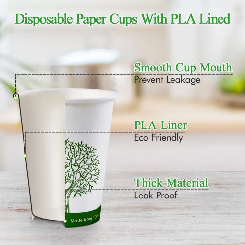 ECOLipak 240 Pack 12oz Compostable Paper Coffee Cups - Biodegradable PLA-lined Disposable Cups
