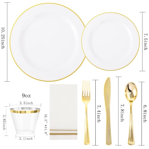 SUT White Gold Disposable Dinnerware Set 350PCS for 50 Guests – Elegant Plates & Utensils