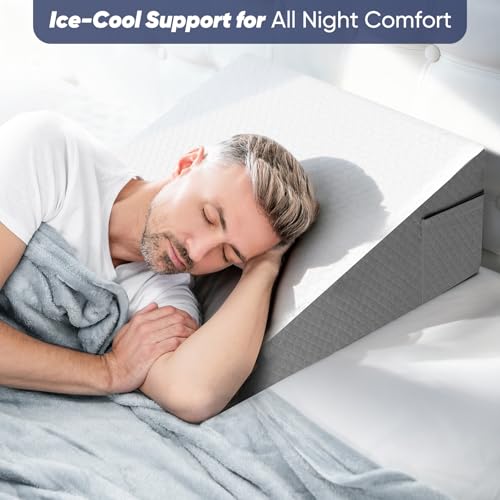 24x24x8 Inch Bed Wedge Pillow for Sleeping & Resting, Memory Foam Support, Cooling Cover