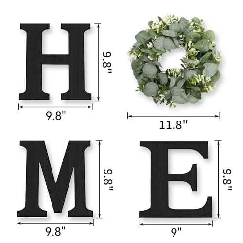 Pinkpum Wooden Home Sign with Eucalyptus Wreath - Black + Eucalyptus, 9.8L x 9.8W