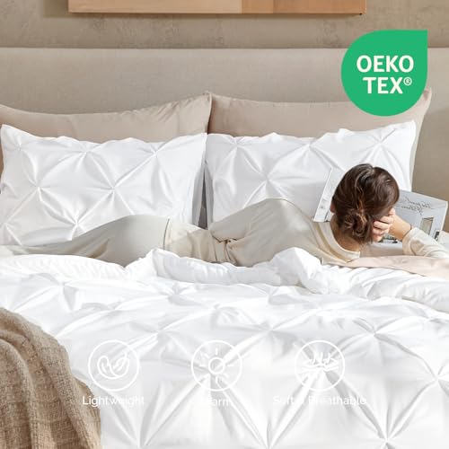 Andency White Full Pinch Pleat Comforter Set 3-Piece Bedding, 79x90"