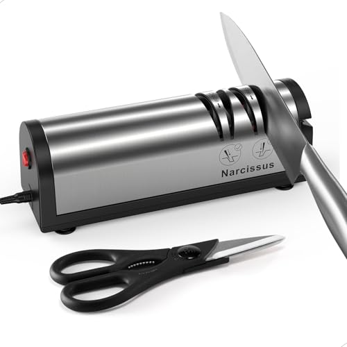 Electric Knife Sharpener 2-Stage Professional Kitchen Tool with Scissors Slot
