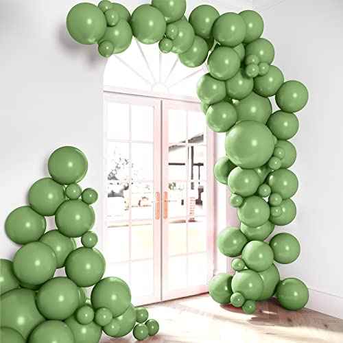 HOUSE OF PARTY Sage Green Balloon Garland - 5/12/18 Inch | Olive Green Balloons Garland for Easter Party Decorations, Graduation Party, Birthday Themed decor & Christmas Decorations