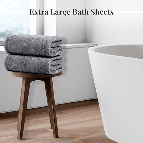 Tens Towels 2-Piece Extra Large Bath Sheets 35x70 Inches Dark Grey