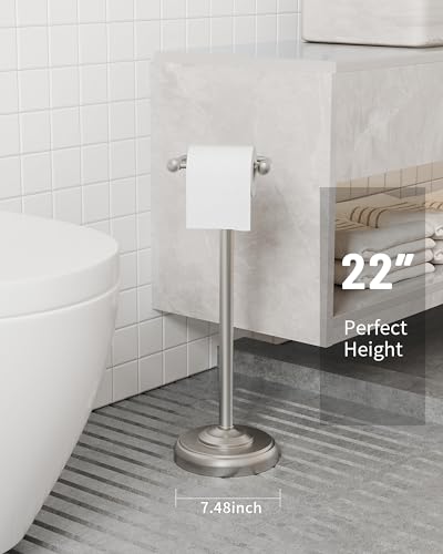 22-Inch Brushed Nickel Stainless Steel Toilet Paper Holder Stand - No Tipping, Weighted Base