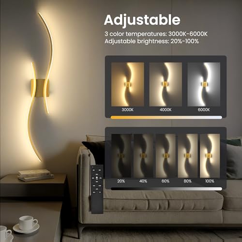 SyncGlow 10000mAh Battery Operated Wall Sconces Set of 2 - Gold, 39.4 Inch (Variation: Gold / 39.4in)