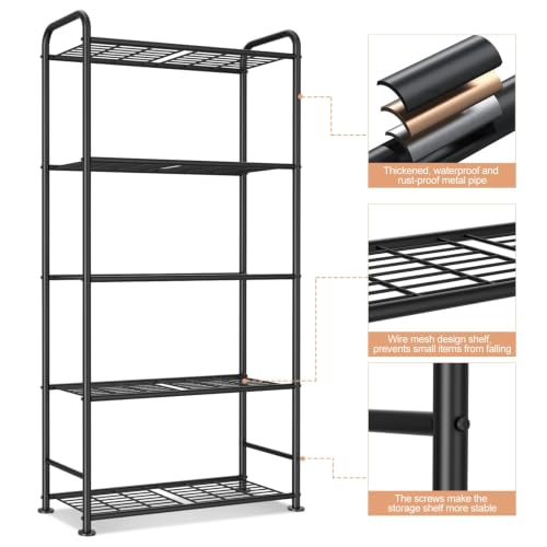 VTRIN Black 5-Tier Metal Garage Storage Shelves - Heavy Duty Organizer 34"W x 13.4"D x 67.5"H