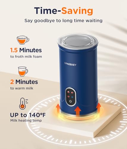 Spacekey 4-in-1 Electric Milk Frother with Auto Stop & Mute Mode, 10.1oz Foam Maker