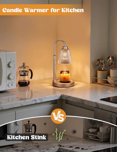Innqoo Champagne Gold Candle Warmer Lamp with Timer & Dimmable Settings — Height Adjustable, Flame-Free Home Decor Gift for Women & Mom