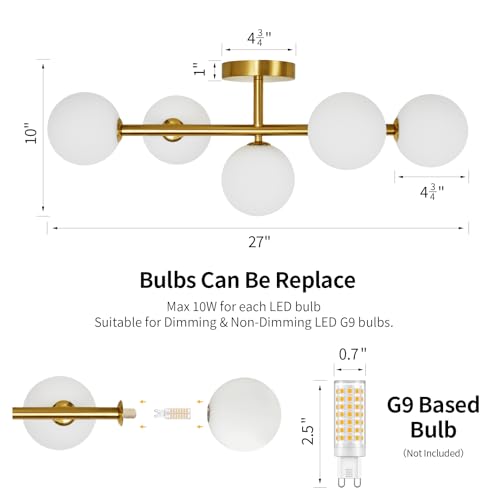 Feasey Gold Milk Glass Bathroom Vanity Light Fixtures, 5-Light Wall Sconce